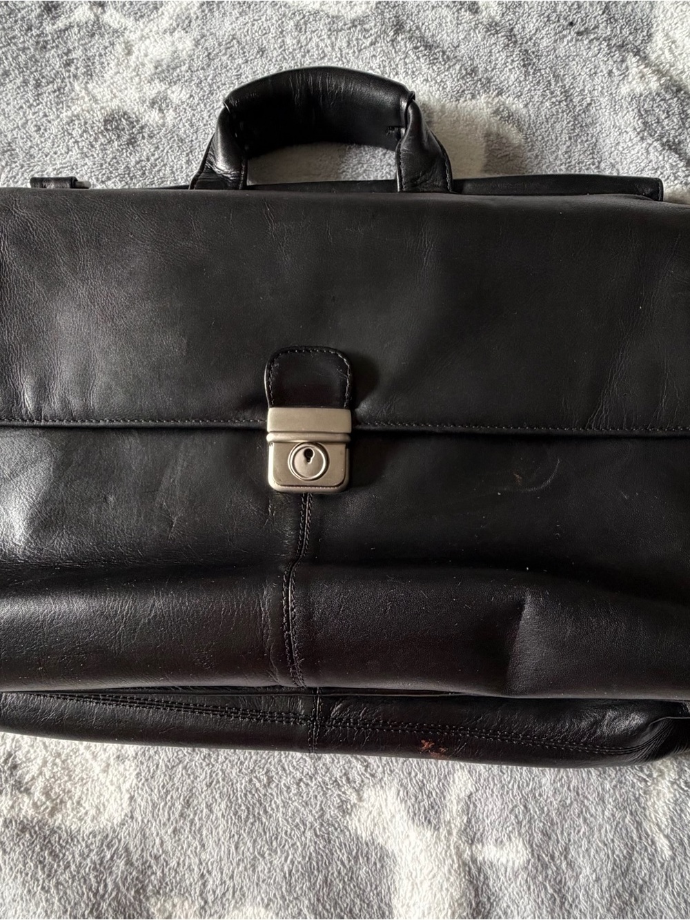 Heritage Black Leather Briefcase with Silver Lock